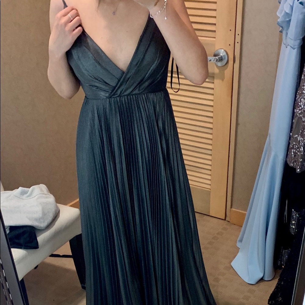 Silver Long Formal Prom Dress by Shelli Segal